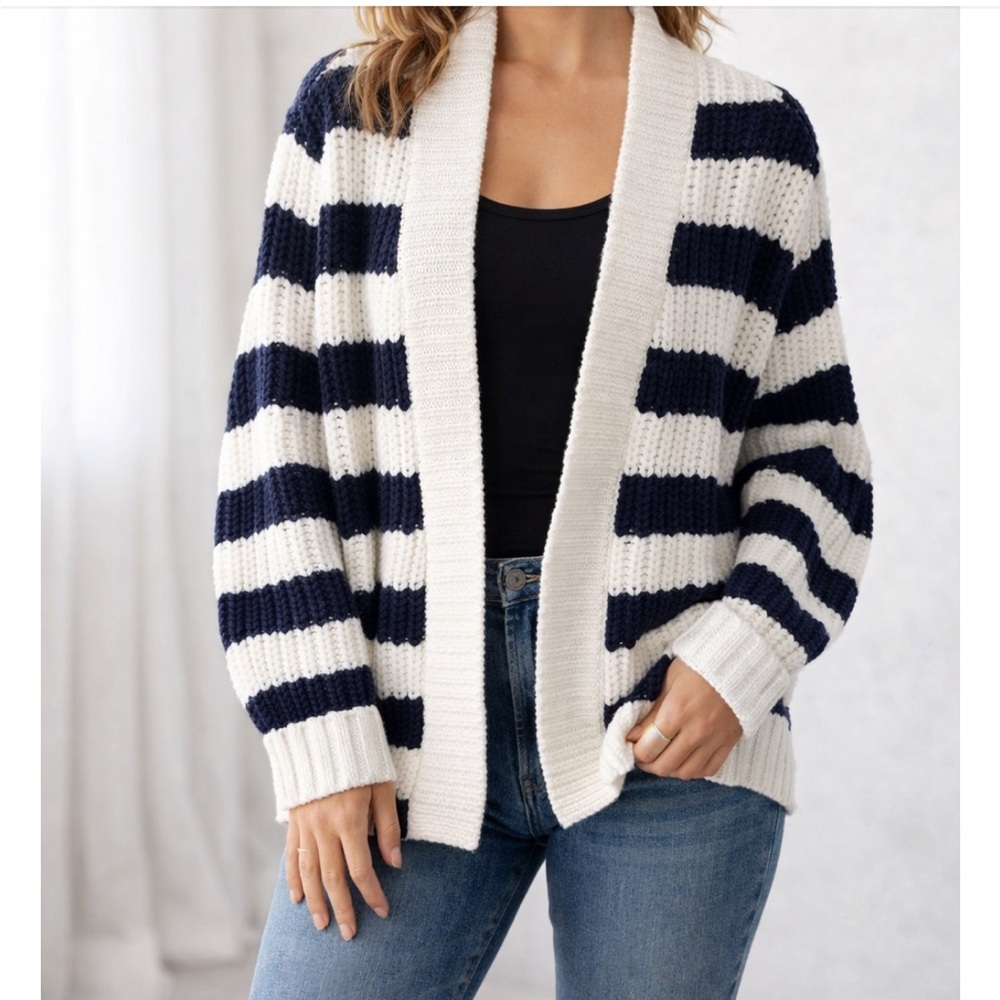 Express Navy & Cream Striped Open-Front Cardigan